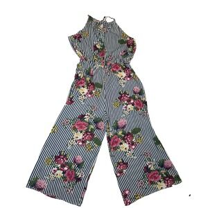 Women's My Michelle Blue Stripes  Floral Multicolor Jumpsuit Size L
